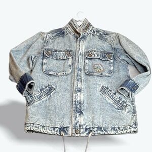 Vintage 80s Revival Denim Jacket Rare Acid Wash Embroidered Horse‎ Logo 42